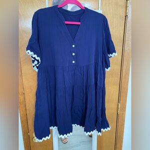 SHEIN Navy Blue Mini Dress with White Ric Rac Accents